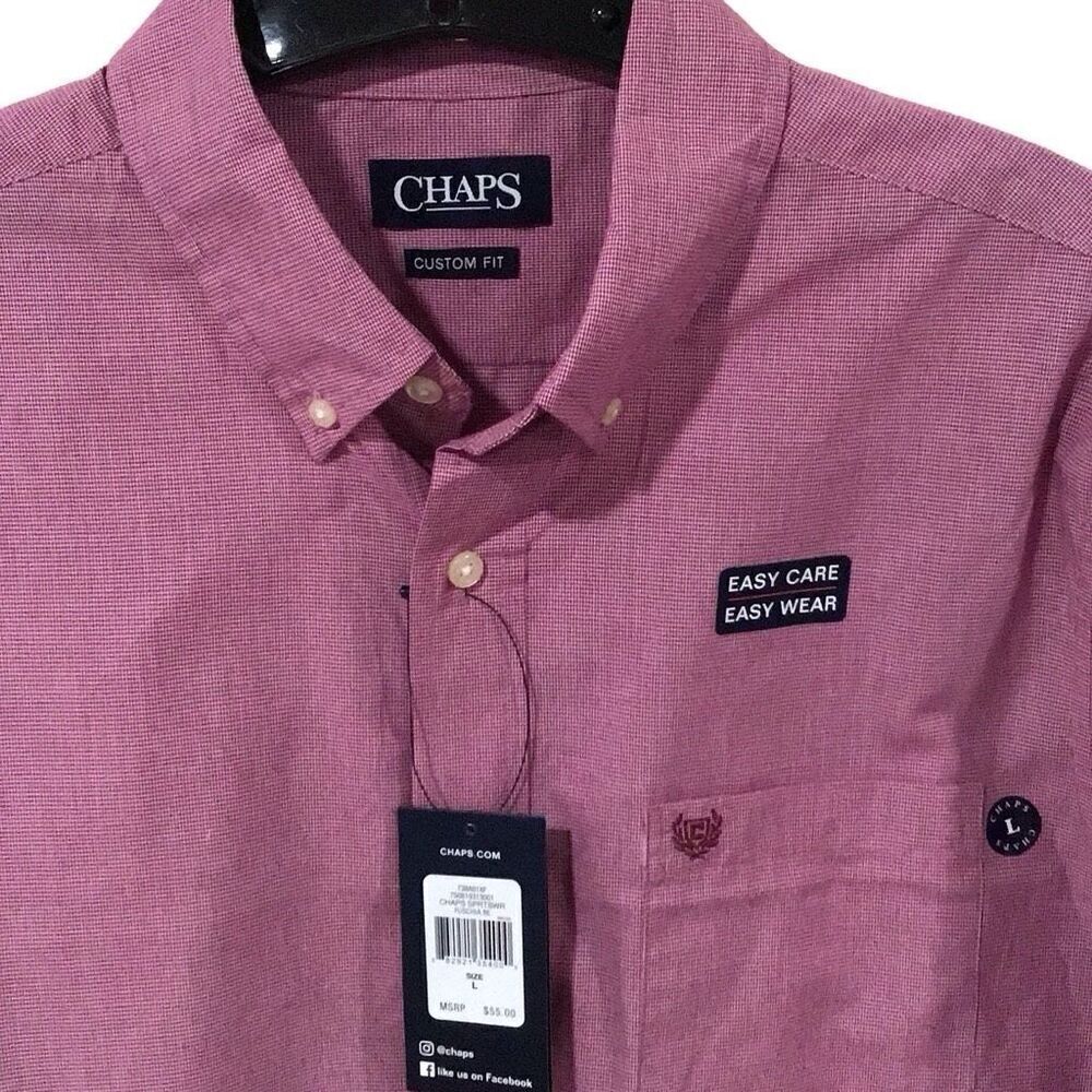 Men’s Shirt, Chaps Mens Shirt, Size L, NEW, Pink and White Check, Long Sleeves.